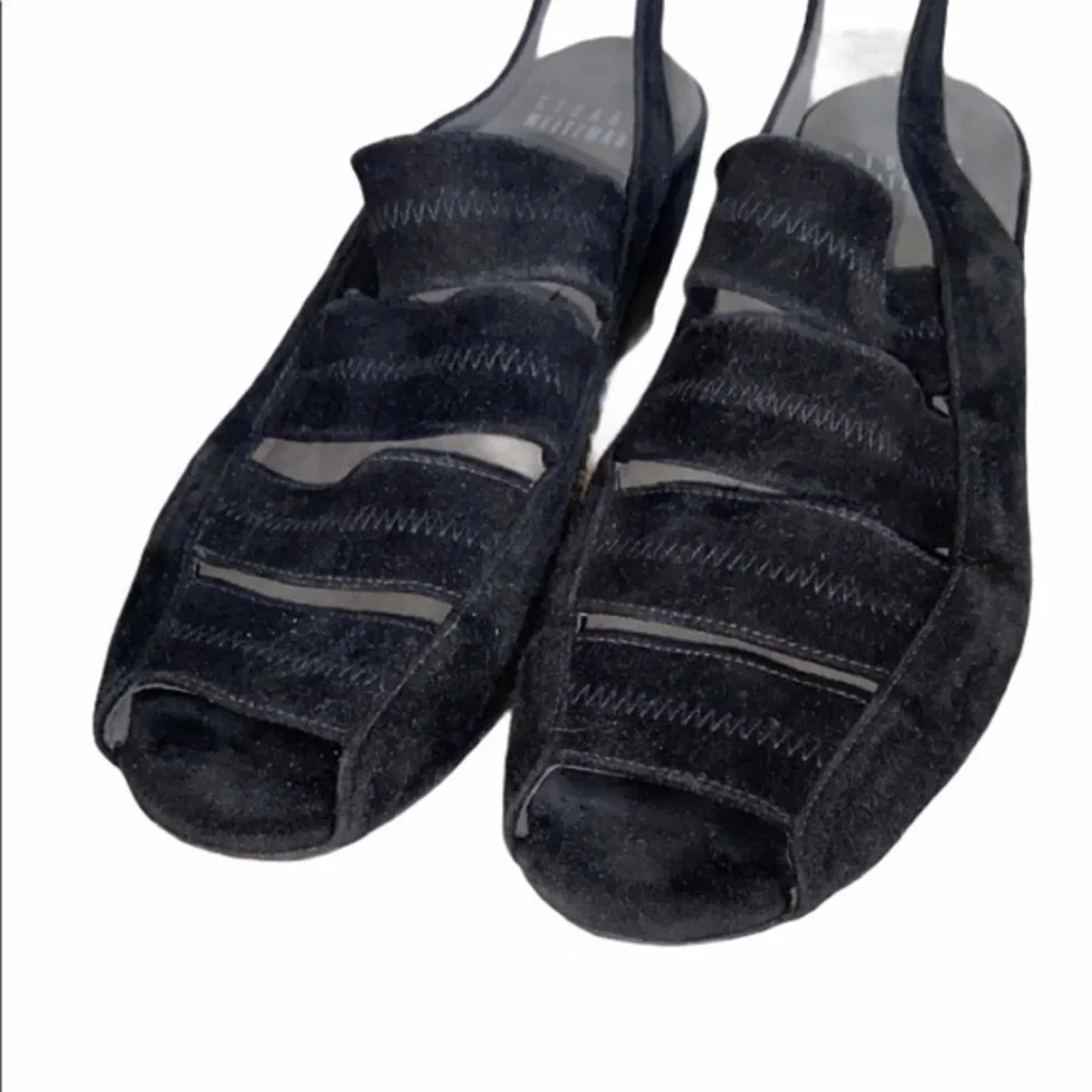 Stuart Weitzman Spando‎ Black Suede Slingback Wedge Heels